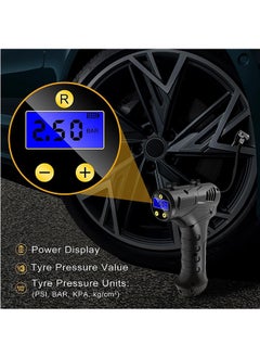 LENND Cordless Tyre Inflator Air Compressor, 12V USB Rechargeable Battery 150PSI Portable Car Tyre Pump, Electric Digital Tyre Pump with LED Light and 3 Nozzle Adaptors for Car Motorcycle Bicycle  - Image 2