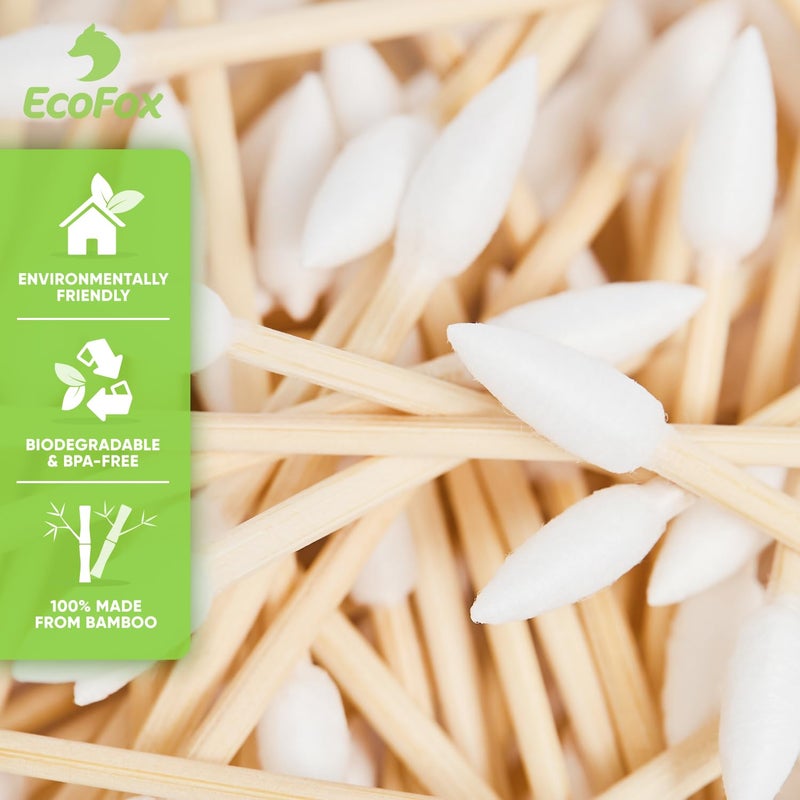EcoFox Precision Tip Bamboo Cotton Swabs 200 Count | Eco-Friendly & Pure Cotton Buds | Double Tipped Sticks | 100% Plant-Based & Natural | Perfect for Nails & Makeup, Fine Cleaning, Arts & Crafts - Image 3