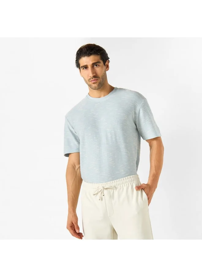 Iconic Iconic Textured Crew Neck T-shirt with Short Sleeves