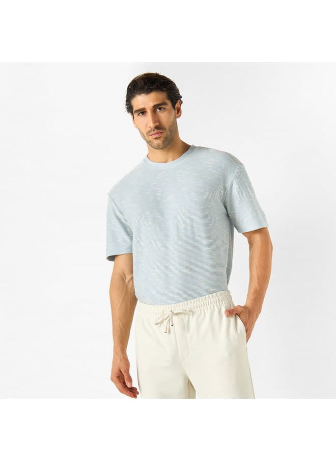 Iconic Iconic Textured Crew Neck T-shirt with Short Sleeves  - Image 1