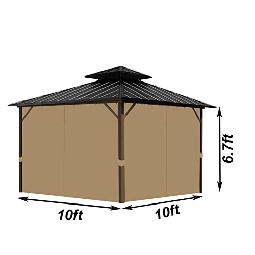 Tngan Gazebo Universal Replacement Privacy Curtain, 10'X10' Gazebo Curtain Outdoor Waterproof, 4-Panels Sidewall Curtains with Zipper for Patio, Garden and Backyard (Only Curtains, 10'x10', Brown) - Image 2