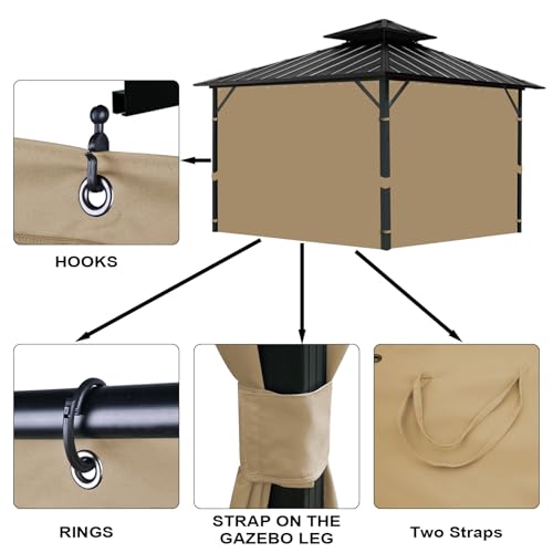 Tngan Gazebo Universal Replacement Privacy Curtain, 10'X10' Gazebo Curtain Outdoor Waterproof, 4-Panels Sidewall Curtains with Zipper for Patio, Garden and Backyard (Only Curtains, 10'x10', Brown) - Image 5