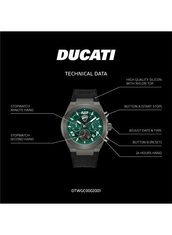 Ducati DT014 Green Dial Black Silicone-Nylon Strap Chronograph Watch for Men 41mm - Image 5