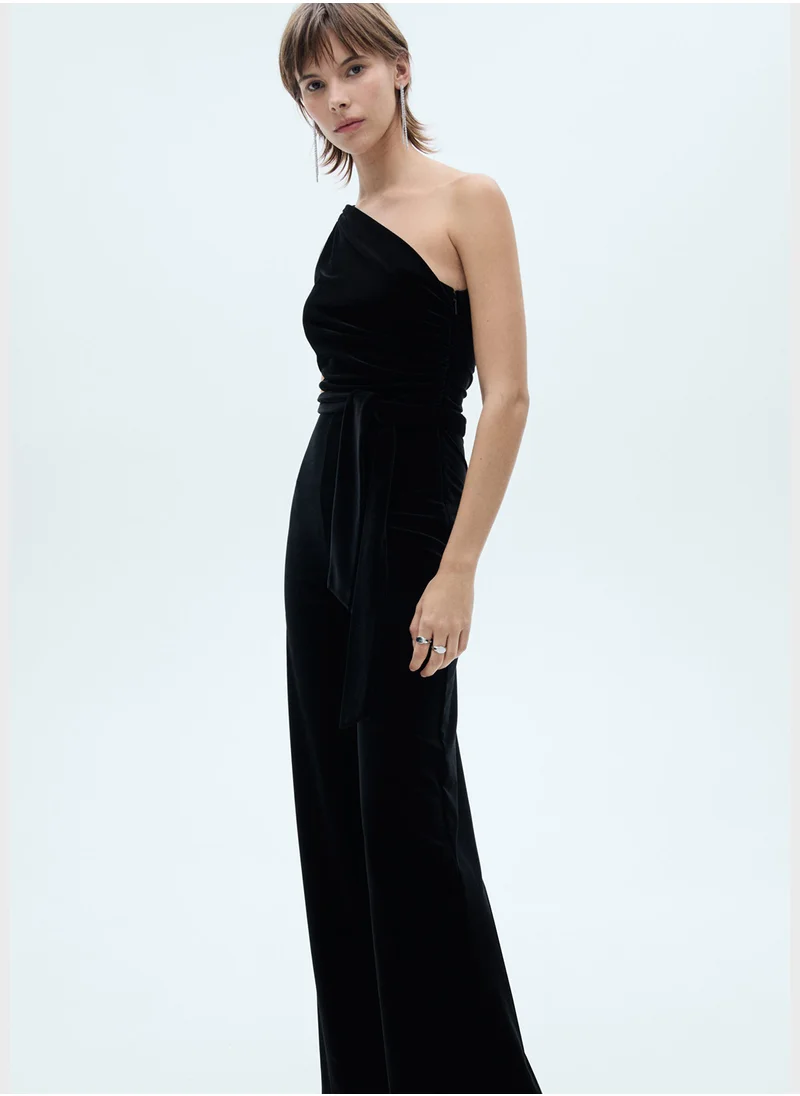 MANGO One Shoulder Tie Detailed Jumpsuit