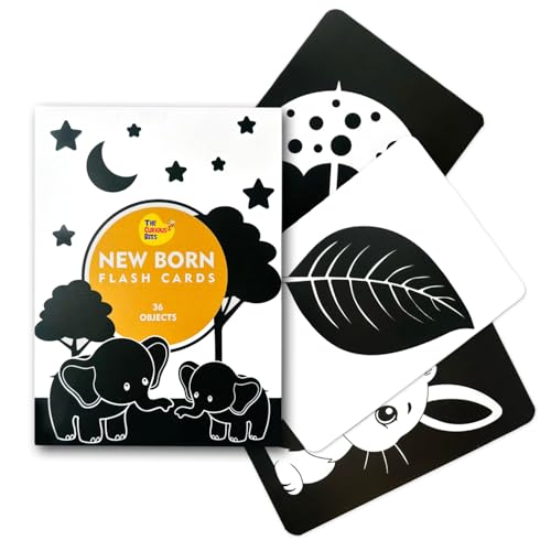 The Curious Bees - High Contrast New Born Anti-Glare Flash Cards | 36 Objects for Visual Stimulation, Cognitive & Sensory Development of 0-6 Month Old Infants - Image 1