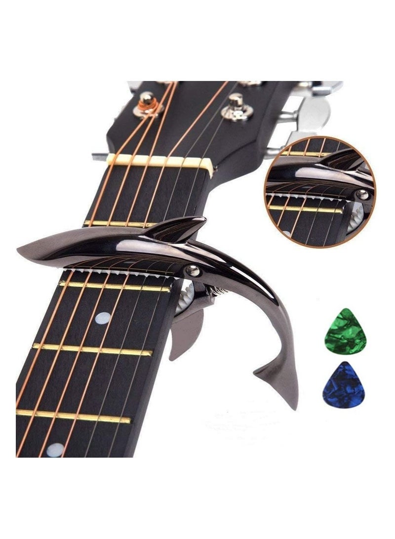 ميغاريا كابو جيتار إميلود للجيتار الصوتي والكهربائي سمكة القرش كابو الزنك لجيتار 6 أوتار مع إحساس جيد باليد ، بدون ضجيج ومتين (أسود) - Image 1
