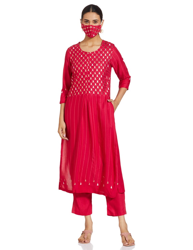 Biba بيبا طقم كورتا ضيق مطبوع للنساء (SKD7437E_فوشيا_34) - Image 1