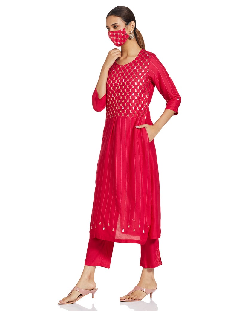 Biba بيبا طقم كورتا ضيق مطبوع للنساء (SKD7437E_فوشيا_34) - Image 2