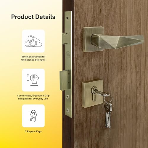 Yale Mortise Door Lock Handle Set | 3 Keys | Left & Right Door Compatibility | Main Door, Bedroom, Office, Hotel Use | Fits 30-40mm Doors | EN 1906 Certified | 1-Year Warranty | Antique Brass Finish - Image 3
