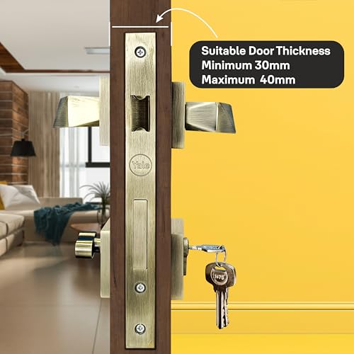 Yale Mortise Door Lock Handle Set | 3 Keys | Left & Right Door Compatibility | Main Door, Bedroom, Office, Hotel Use | Fits 30-40mm Doors | EN 1906 Certified | 1-Year Warranty | Antique Brass Finish - Image 2