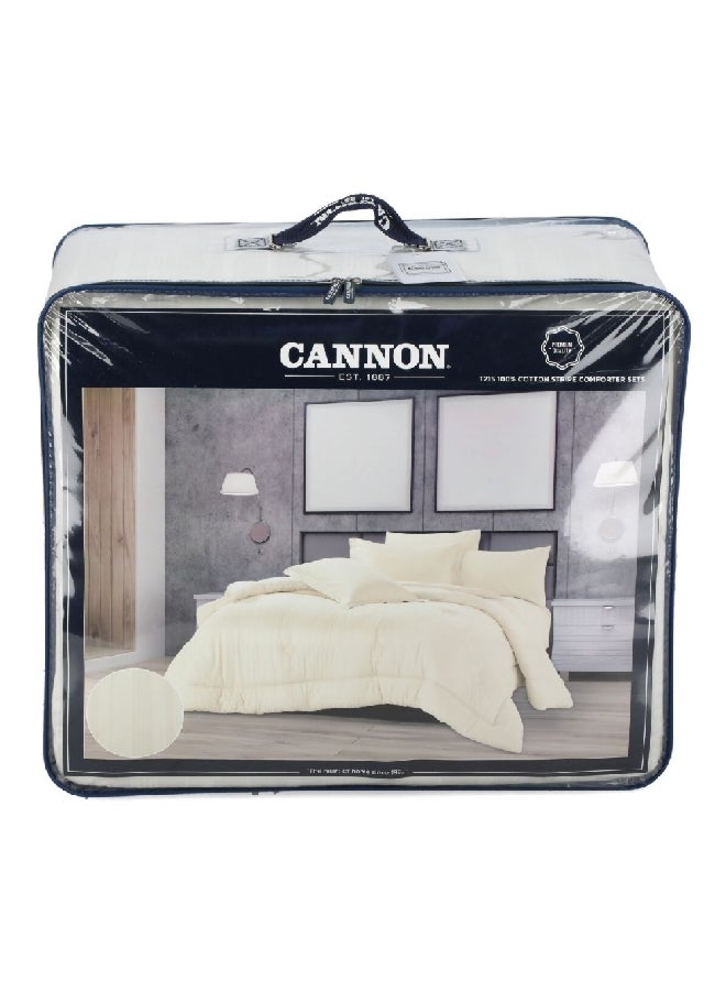 Cannon 3-Piece Premium Quality T215 Cotton Stripe Comforter Set Satin Ivory Twin 27 x 52 x 60 cm CN CT3PCS-IVRD  - Image 1