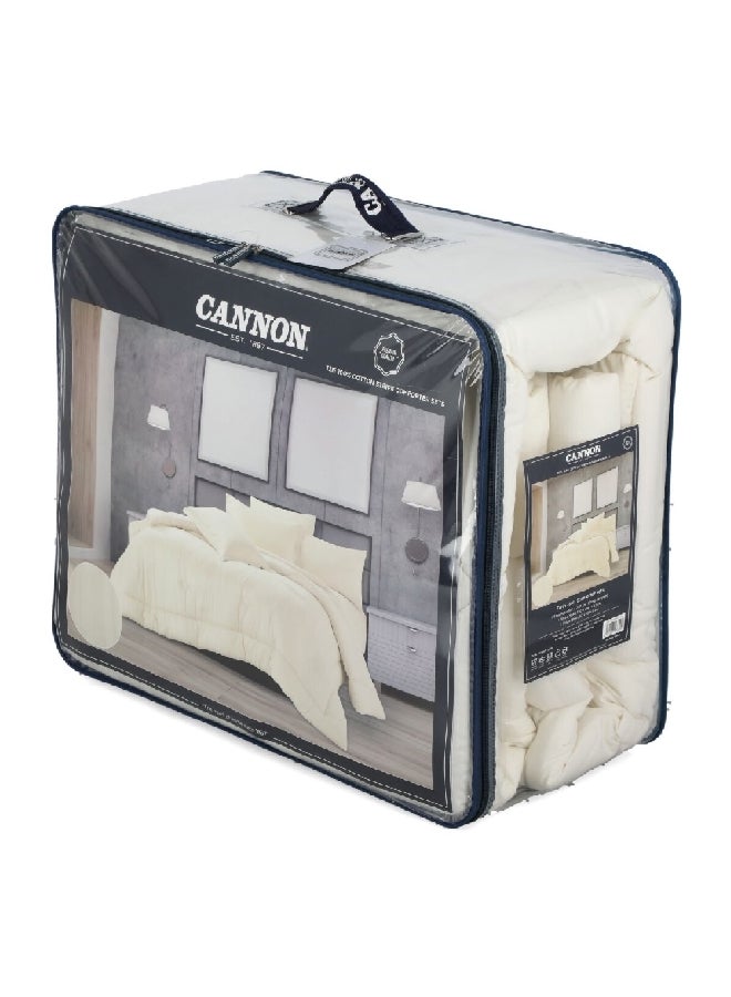 Cannon 3-Piece Premium Quality T215 Cotton Stripe Comforter Set Satin Ivory Twin 27 x 52 x 60 cm CN CT3PCS-IVRD  - Image 3