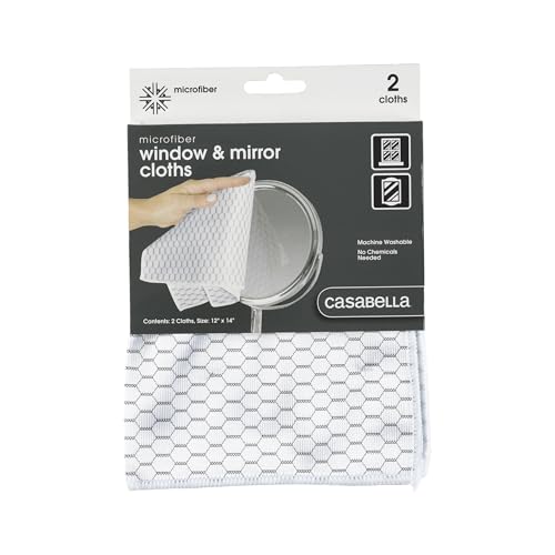 Casabella Lint-Free Microfiber Glass and Mirror Cleaning Cloths, White/Black (Set of 2) - Image 1