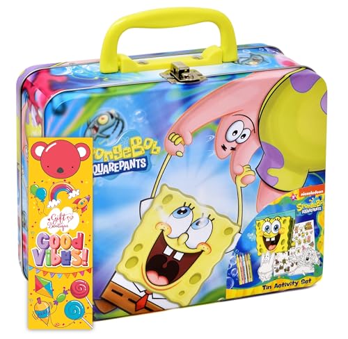 SpongeBob Squarepants Coloring and Activity Tin Box for Kids with Crayons Stickers Sketch Pad Mess Free Crafts Color Kit for Toddlers Boys and Girls Bookmark Included - Image 1