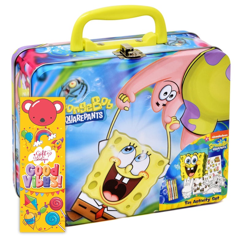 SpongeBob Squarepants Coloring and Activity Tin Box for Kids with Crayons Stickers Sketch Pad Mess Free Crafts Color Kit for Toddlers Boys and Girls Bookmark Included - Image 2