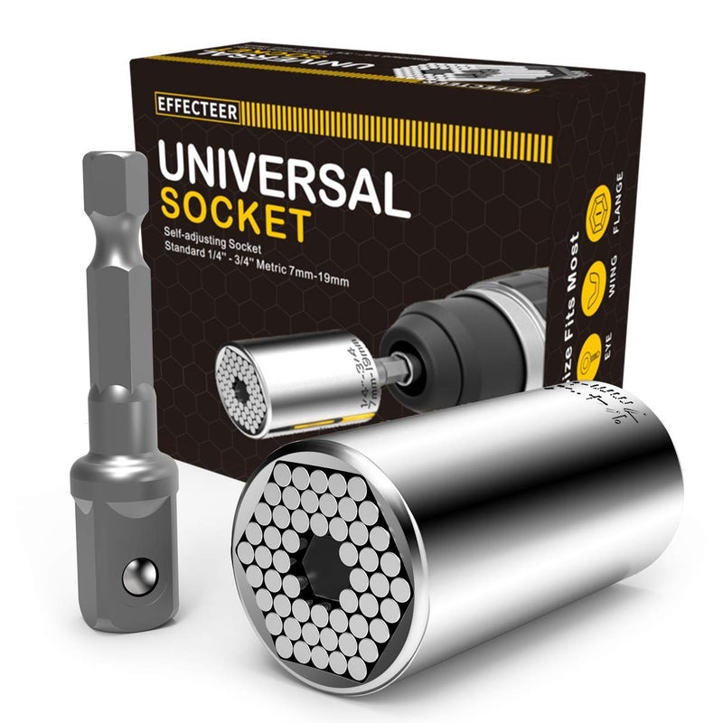 EFFECTEER Universal Socket, Self-adjusting Socket Fits Standard 1/4'' - 3/4'' Metric 7mm-19mm, Adapter Socket for Wrench Ratchet & Power Drill, Tools Gifts for Men Him Husband Dad Father DIY Handyman Women - Image 1