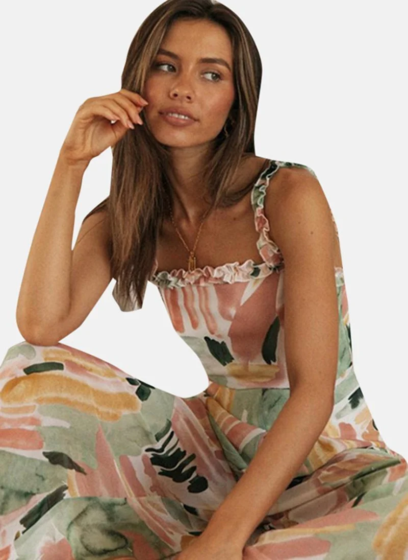 YUNIQEE Multicolor Tropical Print Cropped Jumpsuit