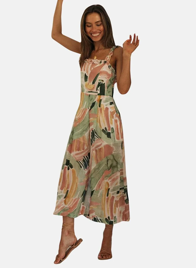 YUNIQEE Multicolor Tropical Print Cropped Jumpsuit