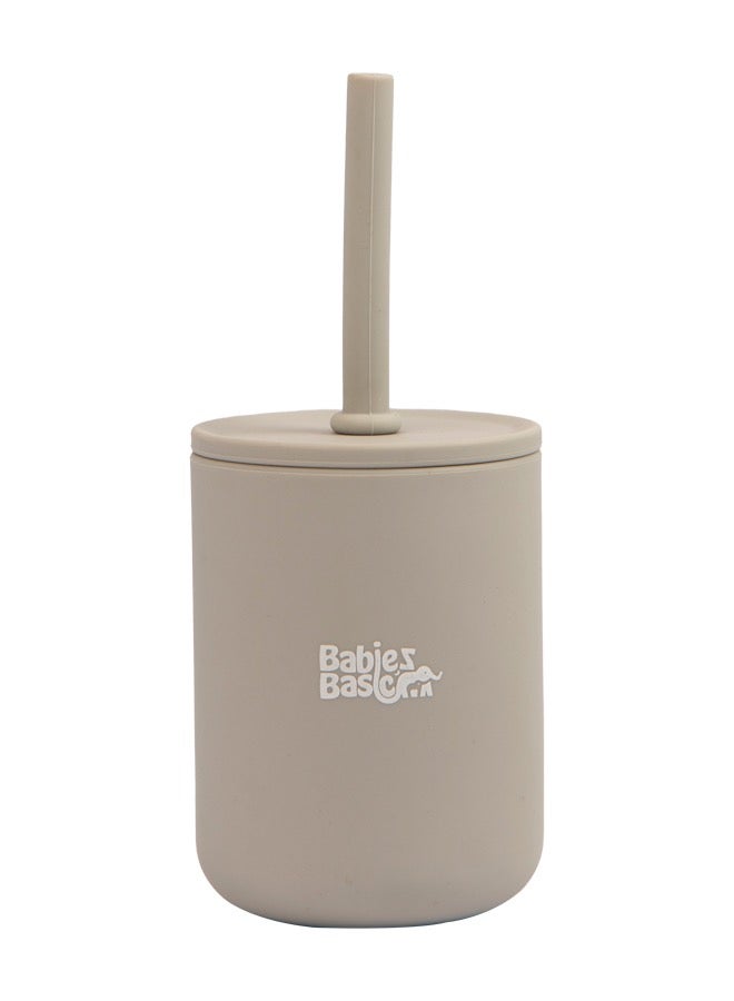 Babies Basic Stage 3 Silicone  Cup With Straw For Kids - Grey - Image 1