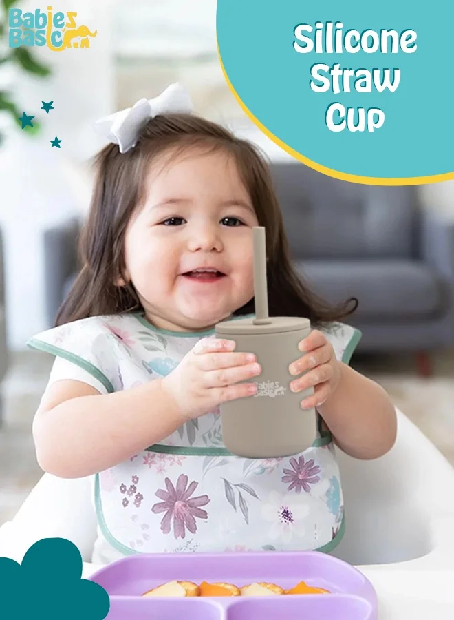 Babies Basic Stage 3 Silicone  Cup With Straw For Kids - Grey