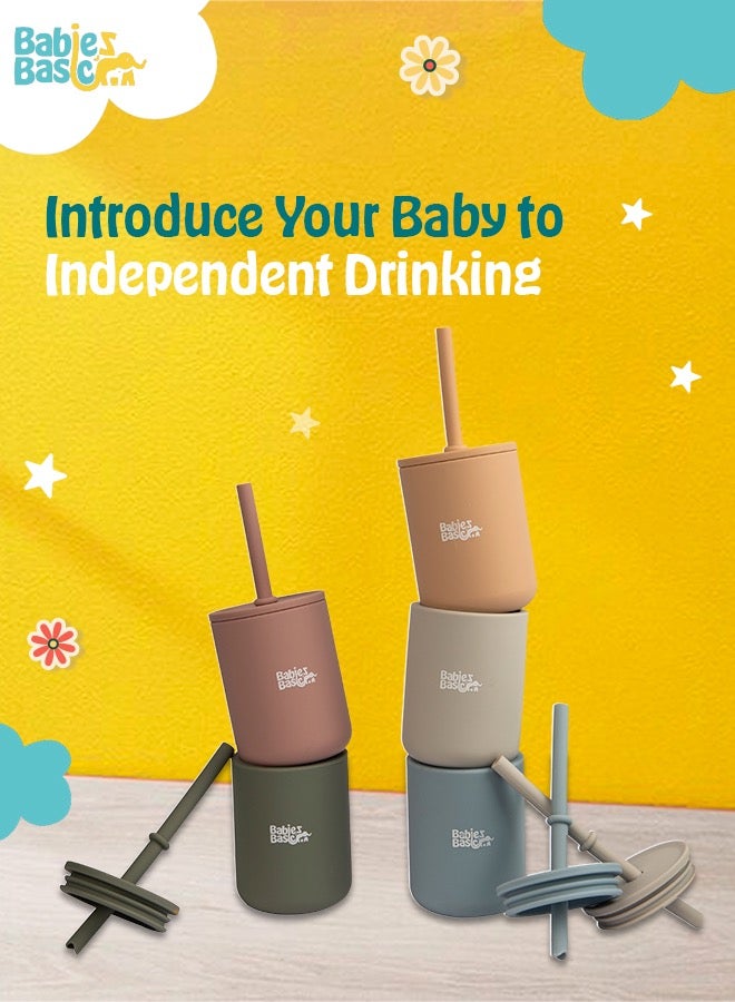 Babies Basic Stage 3 Silicone  Cup With Straw For Kids - Grey - Image 4