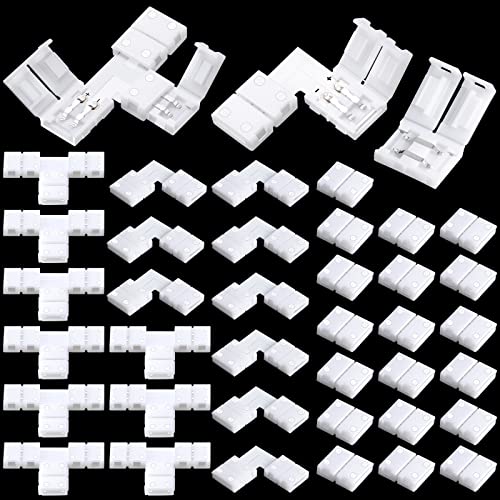 Mudder 40 Pcs 10 mm 2 Pin LED Strip Connectors T Shape l Shape Gapless Solderless Lights Extension Connectors Adapter for 3528 2835 SMD RGB LED Strip Light - Image 1