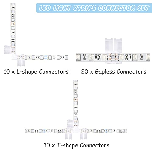 Mudder 40 Pcs 10 mm 2 Pin LED Strip Connectors T Shape l Shape Gapless Solderless Lights Extension Connectors Adapter for 3528 2835 SMD RGB LED Strip Light - Image 4