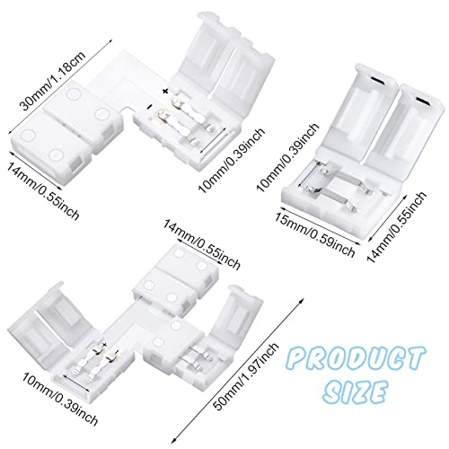 Mudder 40 Pcs 10 mm 2 Pin LED Strip Connectors T Shape l Shape Gapless Solderless Lights Extension Connectors Adapter for 3528 2835 SMD RGB LED Strip Light - Image 2