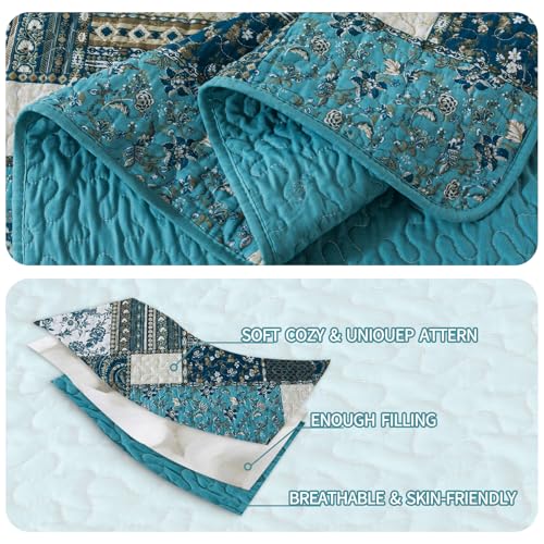 BEDIFANY Cotton King Size Quilt Set, Lightweight Bedspread King Size Coverlet Boho King Quilt, Soft Farmhouse King Quilt Bedding Sets for Bed Decorations for All Seasons (3 Pieces, Blue) - Image 4