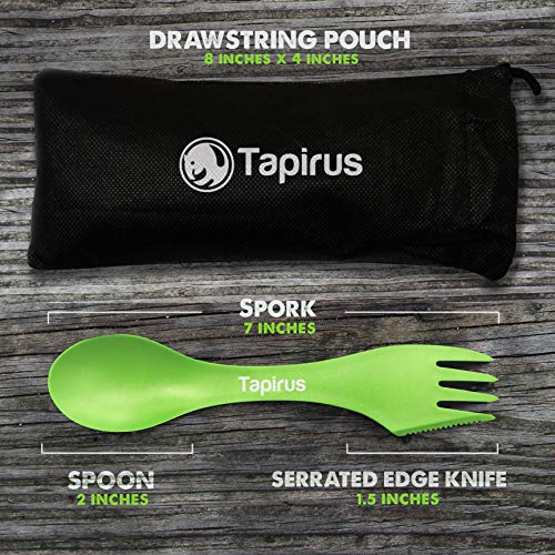 Tapirus - Camping Sporks to Go V8 Set - 7" BPA Free Plastic Sporks Reusable - Camping Spoon Fork Knife Combo with Bottle Opener & Case - For Hiking, Hunting, Backpacking Utensils, MREs - Pack of 8 - Image 5