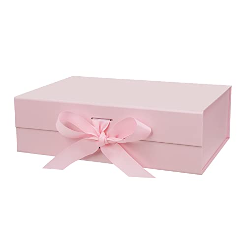 DaiUni 13X9X4 Large Pink Magnetic Gift Box with Lid and Ribbon for Presents - Image 1