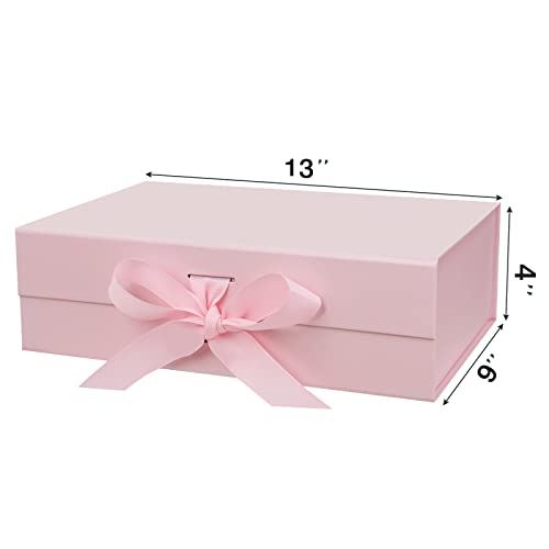 DaiUni 13X9X4 Large Pink Magnetic Gift Box with Lid and Ribbon for Presents - Image 3