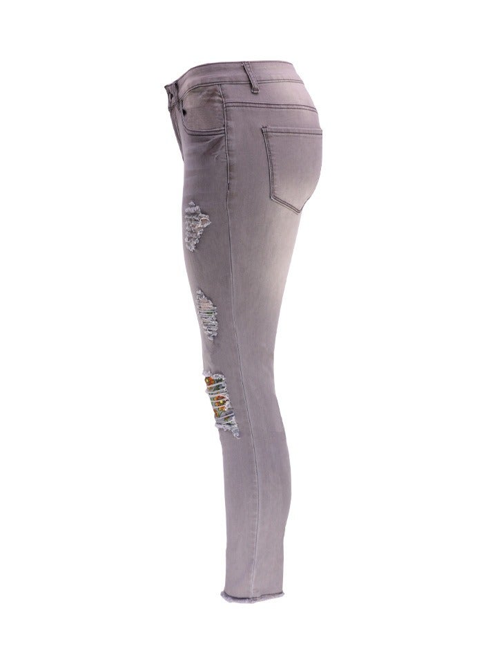 Loquat Stylish Ripped Patch Women's Denim Trousers - Image 2
