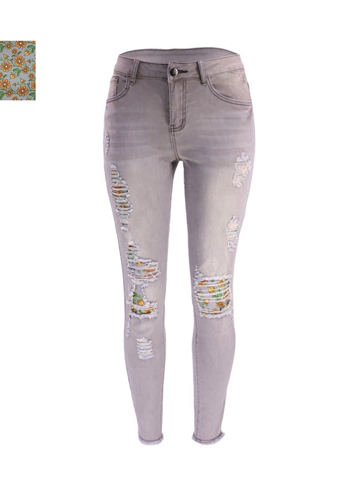 Loquat Stylish Ripped Patch Women's Denim Trousers - Image 1