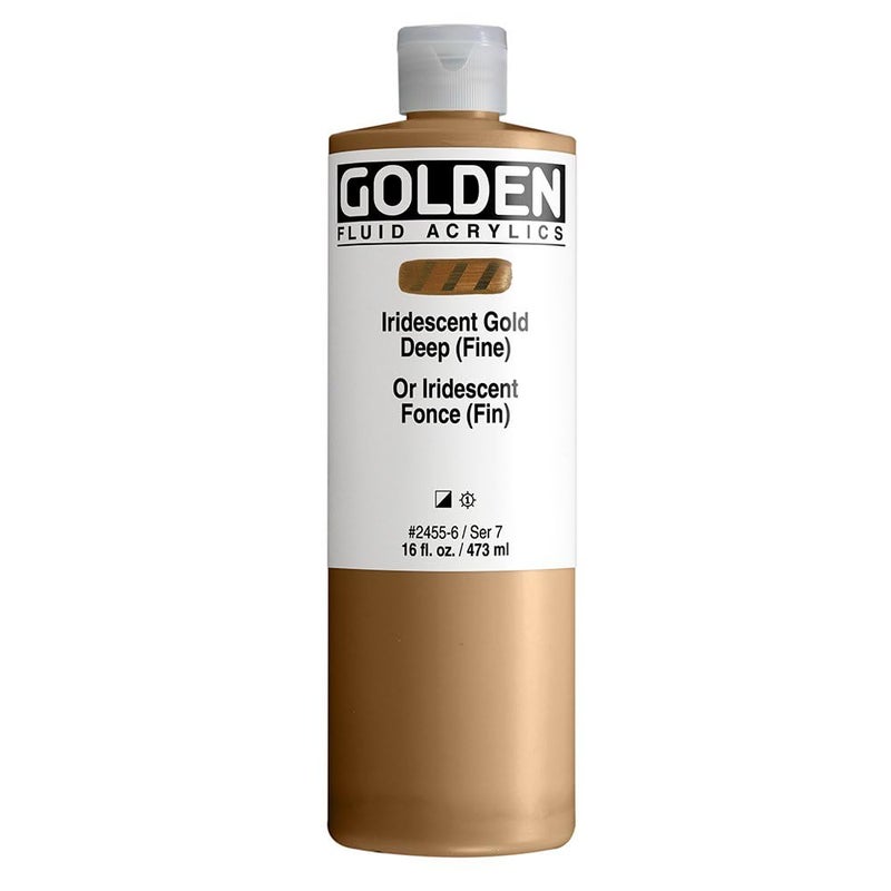 GOLDEN Fluid Acrylics, Iridescent Gold Deep (Fine), 16 fl. oz. Bottle, Professional Acrylic Paint, Semi-Opaque - Image 2