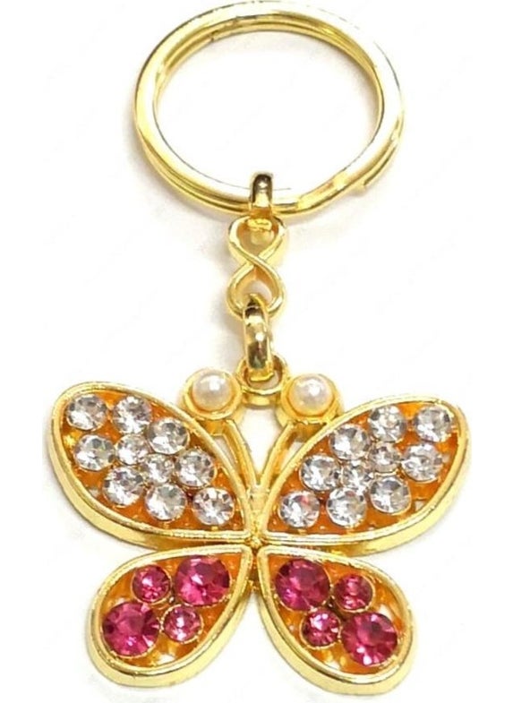 Stoned Butterfly Metal Keychain
