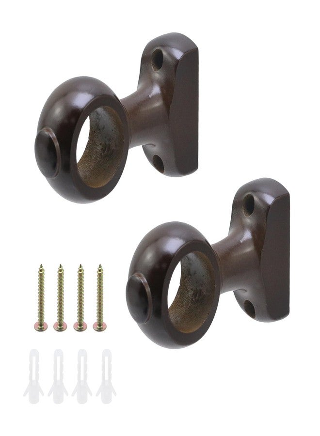 Nicerity 2Pcs Wood Curtain Rod Brackets Curtain Rod Holders (Dark Brown) - Image 1