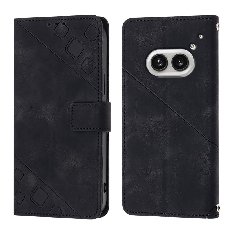HuHa Protective Cover For Nothing Phone 2a Skin-feel Embossed Leather Phone Case(Black) - Image 1