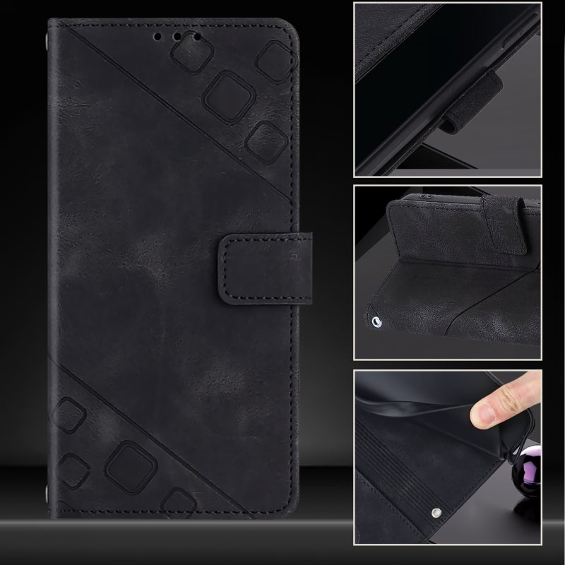 HuHa Protective Cover For Nothing Phone 2a Skin-feel Embossed Leather Phone Case(Black) - Image 5