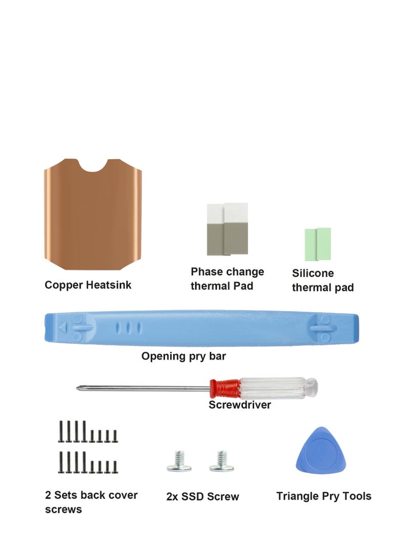 Steam Deck SSD Heatsink with Thermal Pad, M.2 2230 NVME Copper Cooling Solution, Includes Thermal Paste, Replacement Screws, and Opening Tools for Easy SSD Installation and Repair. - Image 4