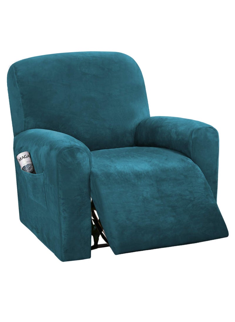 H.VERSAILTEX HVERSAILTEX Velvet Stretch Recliner Couch Covers 4Pieces Style Recliner Chair Covers Recliner Cover for Reclining Chair Slipcovers Feature Non Slip Form Fitted Thick Soft Washable Deep Teal 