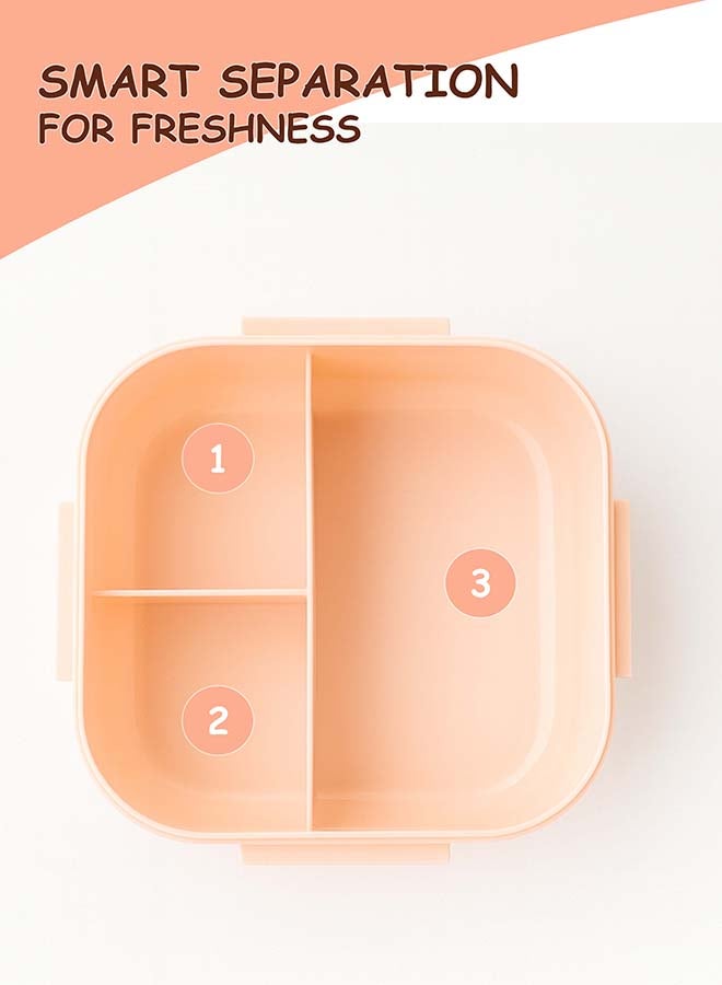 توشيونيكس مجموعة صندوق غداء بينتو بلاستيكي محمول بسعة 1300 لتر مع كوب حساء سعة 330 مل وشوكة وفتحة أدوات مائدة مدمجة على الغطاء، حاوية طعام بثلاثة أقسام - آمنة للاستخدام في الفريزر وغسالة الأطباق والميكروويف، صندوق طعام مانع للتسرب ومحكم الإغلاق مع ثلاثة أقسام، خالٍ من مادة BPA، خفيف الوزن، متين وقابل لإعادة التدوير للبالغين والأطفال - مثالي للاستخدام في المنزل والمكتب والسفر ومراكز الرعاية النهارية ومرحلة ما قبل المدرسة وصندوق غداء العودة إلى المدرسة - 17 × 17 × 6 سم - Image 5