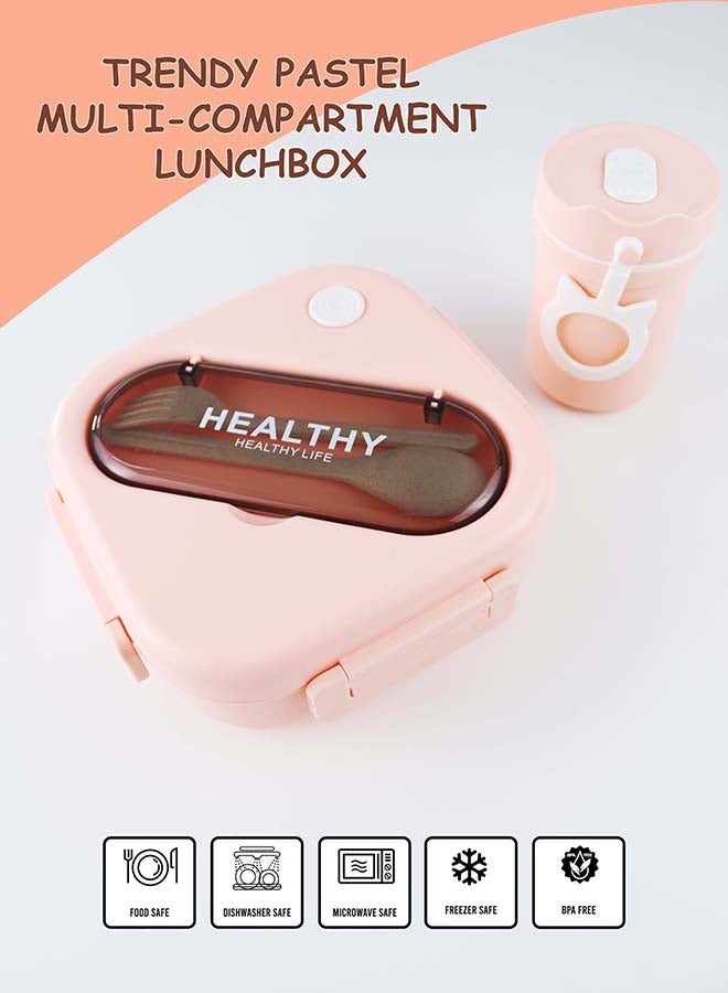 توشيونيكس مجموعة صندوق غداء بينتو بلاستيكي محمول بسعة 1300 لتر مع كوب حساء سعة 330 مل وشوكة وفتحة أدوات مائدة مدمجة على الغطاء، حاوية طعام بثلاثة أقسام - آمنة للاستخدام في الفريزر وغسالة الأطباق والميكروويف، صندوق طعام مانع للتسرب ومحكم الإغلاق مع ثلاثة أقسام، خالٍ من مادة BPA، خفيف الوزن، متين وقابل لإعادة التدوير للبالغين والأطفال - مثالي للاستخدام في المنزل والمكتب والسفر ومراكز الرعاية النهارية ومرحلة ما قبل المدرسة وصندوق غداء العودة إلى المدرسة - 17 × 17 × 6 سم - Image 3