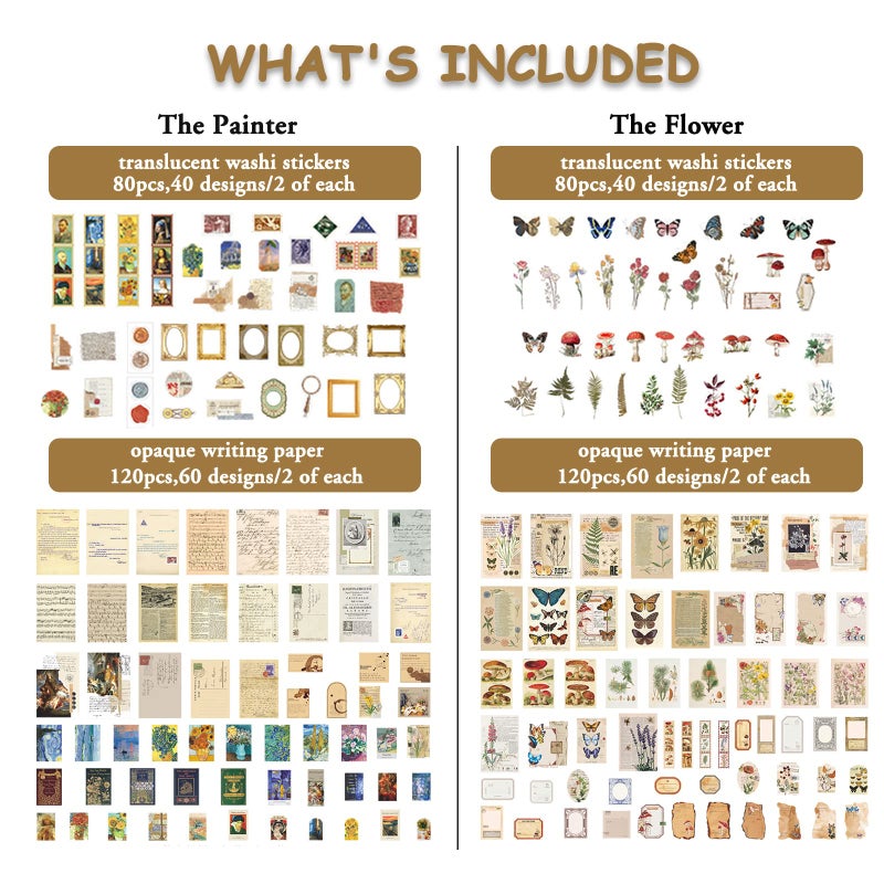MITINU Scrapbook Supplies Pack (400 Pieces) for Art Journaling Bullet Junk Journal Supplies Planners DIY Vintage Stickers Craft Kits Notebook Collage Album Aesthetic Picture Frames (Nature&Art) - Image 2