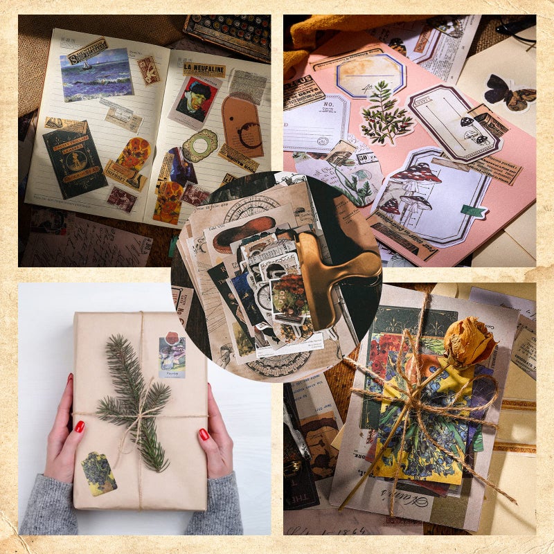 MITINU Scrapbook Supplies Pack (400 Pieces) for Art Journaling Bullet Junk Journal Supplies Planners DIY Vintage Stickers Craft Kits Notebook Collage Album Aesthetic Picture Frames (Nature&Art) - Image 5