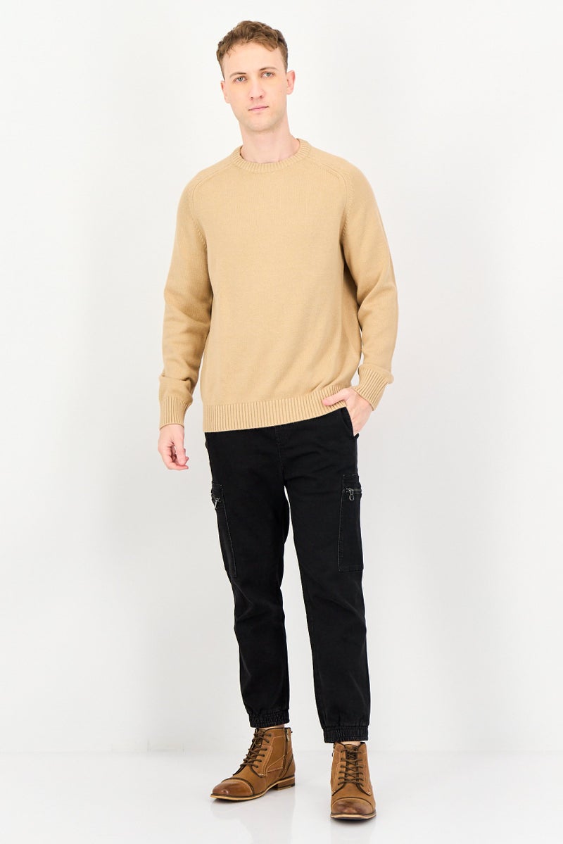 Celio Men Crew Neck Long Sleeve Knitted Sweater, Tan - Image 4