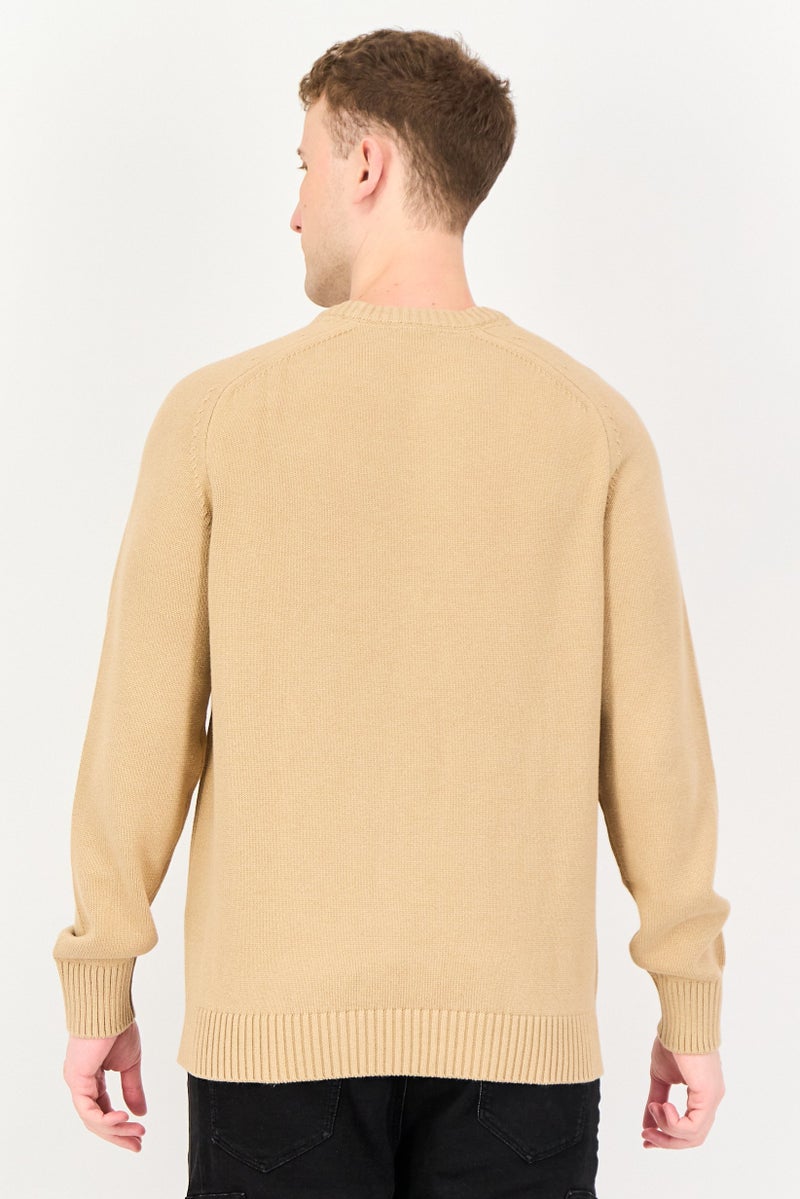 Celio Men Crew Neck Long Sleeve Knitted Sweater, Tan - Image 3