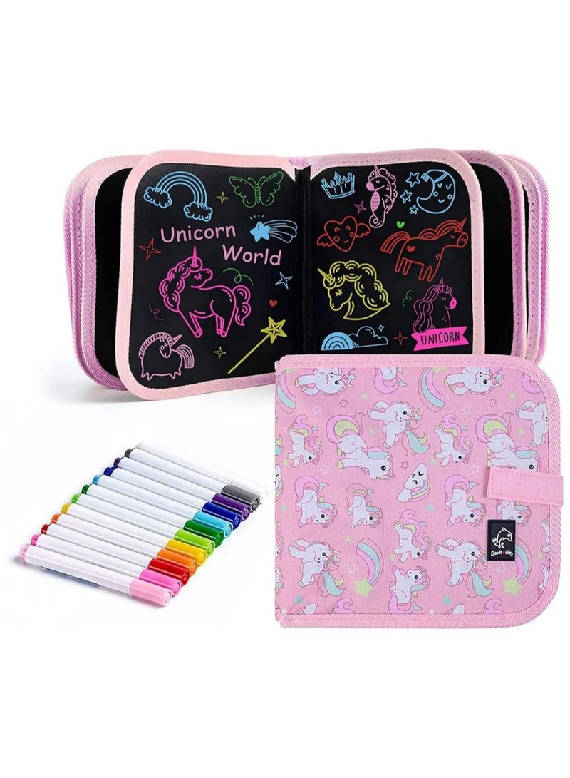 Erasable Doodle Board 14 Pages Painting Toys for 3-8 Year Old Boys Girls Drawing Pad for Toddlers Birthday Halloween Gifts, with 12 Coloring Pens (Pink Unicorn) - Image 1