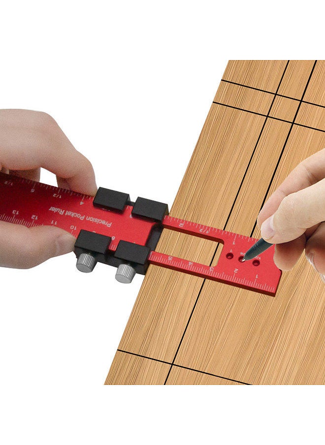 Generic Woodworking Scriber Positioning Scribing Gauge Ruler Aluminum Alloy Measuring Tool with Metric and Imperial Scales for Carpenter  - Image 2