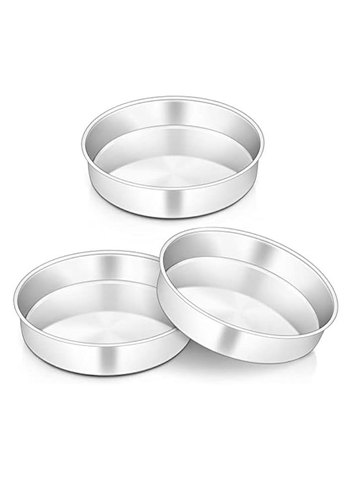 Green Tiger 8 Inch Round Cake Tin Set of 3, Stainless Steel Cake Mould Pan for Baking, Ideal for Birthday Christmas Wedding Layer Cakes, Non-Toxic & Healthy, - Image 1